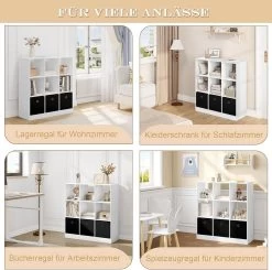 WOLTU Bücherregal Standregal Würfelregal, Mit 9 Fächern 3 Schubladen, Aus Vliesstoff -Möbel Store Buecherregal Standregal Wuerfelregal 9 Faechern 3 Schubladen Vliesstoff W0ATT0326 Weiss9 1280x1280
