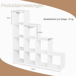 WOLTU Bücherregal Mit 10 Fächern, Holzwerkstoff, Würfelregal Stufenregal, Weiß -Möbel Store Buecherregal mit 10 Faechern Holzwerkstoff Wuerfelregal Stufenregal W0ITT0099 Weiss3 1280x1280