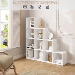 WOLTU Bücherregal Mit 10 Fächern, Holzwerkstoff, Würfelregal Stufenregal, Weiß -Möbel Store Buecherregal mit 10 Faechern Holzwerkstoff Wuerfelregal Stufenregal W0ITT0099 Weiss4 1280x1280