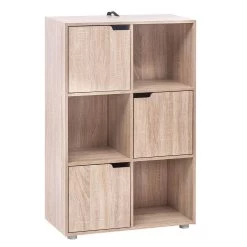 WOLTU Bücherregal Bücherschrank Standregal, Mit 3 Türen, 6 Fächer Holzwerkstoff