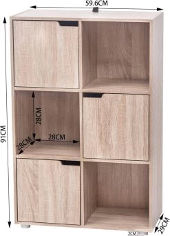 WOLTU Bücherregal Bücherschrank Standregal, Mit 3 Türen, 6 Fächer Holzwerkstoff -Möbel Store Buecherregal mit 3 Tueren aus MDF SK001hei 3 1280x1280