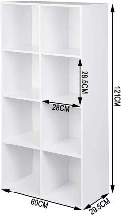 Bücherregal 8 Fächer, Standregal, Freistehendes Würfelregal 60x121x29,5 Cm -Möbel Store Buecherschrank Aufbewahrungregal Aktenschrank weiss4 1280x1280