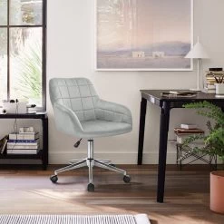 1x Bürohocker Schreibtischstuhl Drehhocker Rollhocker Höhenverstellbar, Aus Samt -Möbel Store Buerohocker Arbeitshocker aus Samt Modell Rita hellgrau2 1280x1280