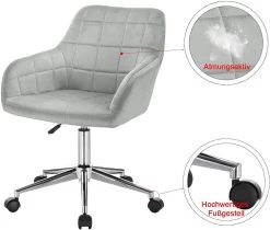 1x Bürohocker Schreibtischstuhl Drehhocker Rollhocker Höhenverstellbar, Aus Samt -Möbel Store Buerohocker Arbeitshocker aus Samt Modell Rita hellgrau8 1280x1280