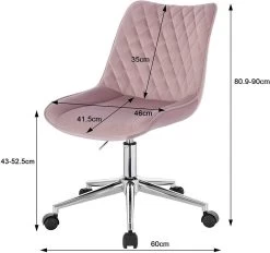 Bürohocker Ohne Armlehne Höhenverstellbar Drehbar Aus Samt, Rosa -Möbel Store Buerohocker ohne Armlehne aus Samt Modell Rosie BS119rs rosa3 1280x1280