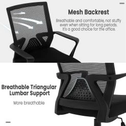 Bürostuhl Schreibtischstuhl Mit Armlehne Wippfunktion, Netzbezug, Gestell Aus Nylon -Möbel Store Buerostuhl Schreibtischstuhl Drehstuhl Armlehne Wippfunktion BS88sz schwarz6 1280x1280