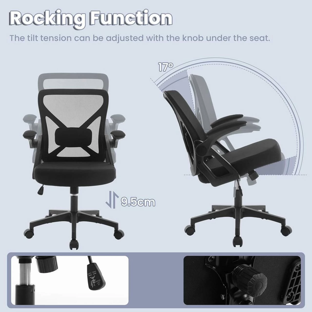 WOLTU Bürostuhl Ergonomisch, Mit Atmungsaktiver Rückenlehne, Wippfunktion, 150 Kg Belastbar 7 WOLTU Bürostuhl Ergonomisch, Mit Atmungsaktiver Rückenlehne, Wippfunktion, 150 Kg Belastbar – Bild 7