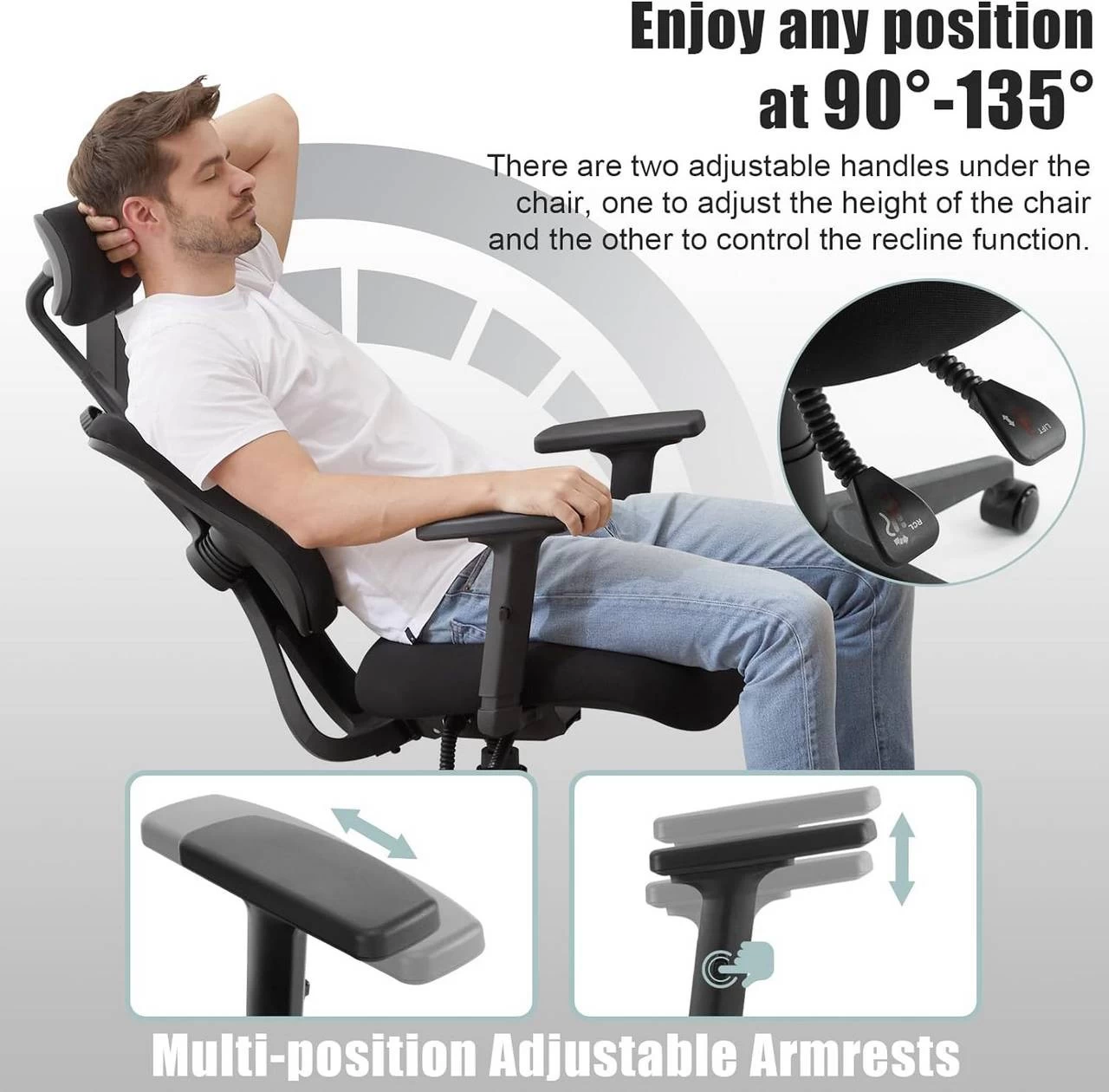 WOLTU Bürostuhl Ergonomisch, Mit Geteilter Rückenlehne, Liegefunktion, Aus Mesh 4 WOLTU Bürostuhl Ergonomisch, Mit Geteilter Rückenlehne, Liegefunktion, Aus Mesh – Bild 4