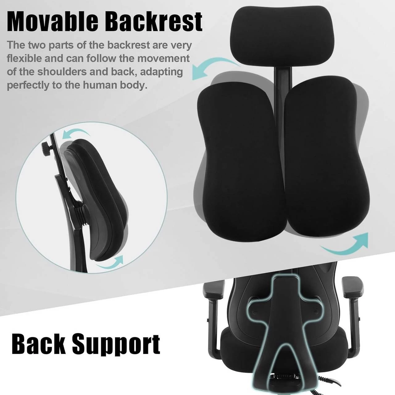 WOLTU Bürostuhl Ergonomisch, Mit Geteilter Rückenlehne, Liegefunktion, Aus Mesh 5 WOLTU Bürostuhl Ergonomisch, Mit Geteilter Rückenlehne, Liegefunktion, Aus Mesh – Bild 5