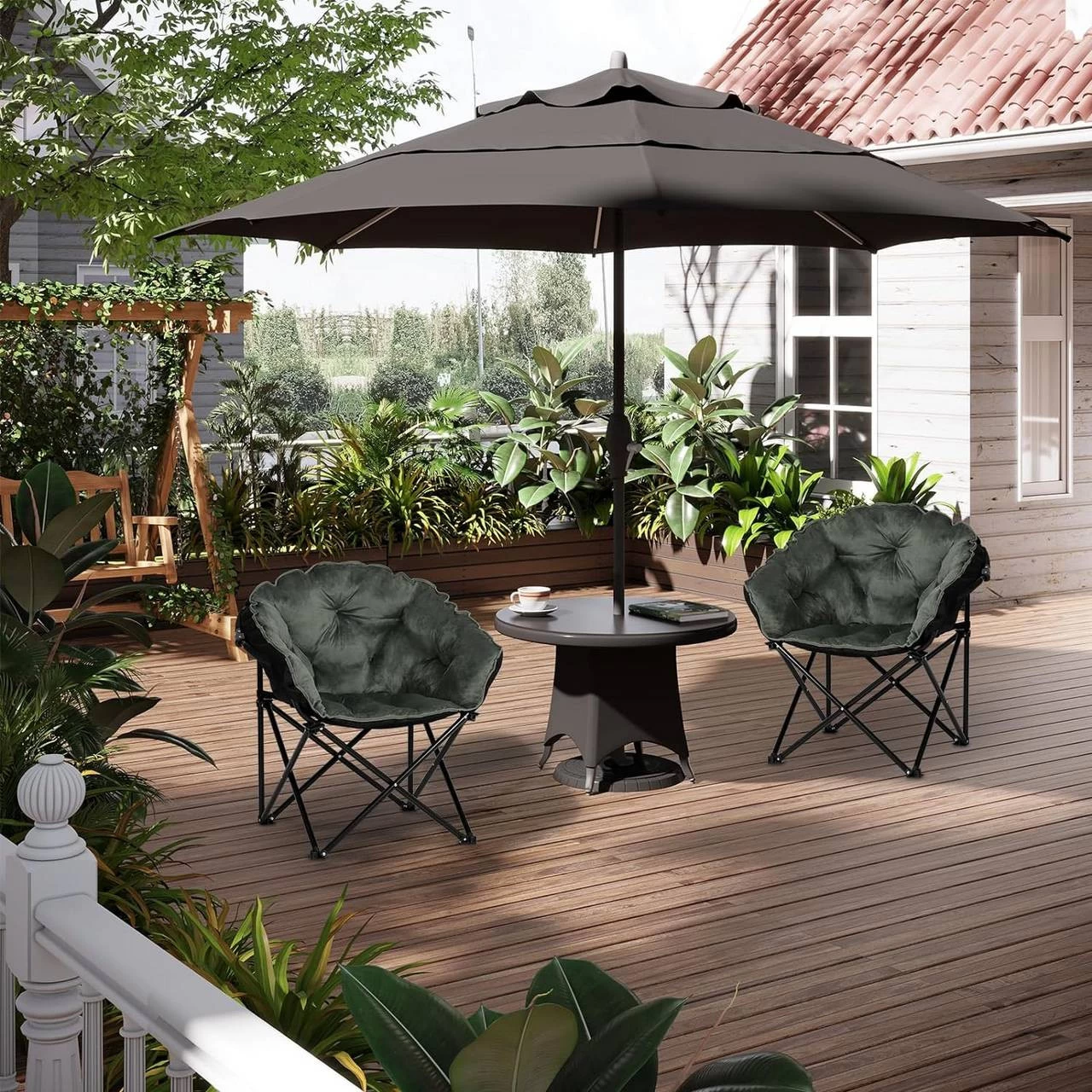 WOLTU Campingstuhl, Gepolstert, Samt Oxford-Gewebe, 150 Kg, Schwarz+Dunkelgrau 2 WOLTU Campingstuhl, Gepolstert, Samt Oxford-Gewebe, 150 Kg, Schwarz+Dunkelgrau – Bild 2