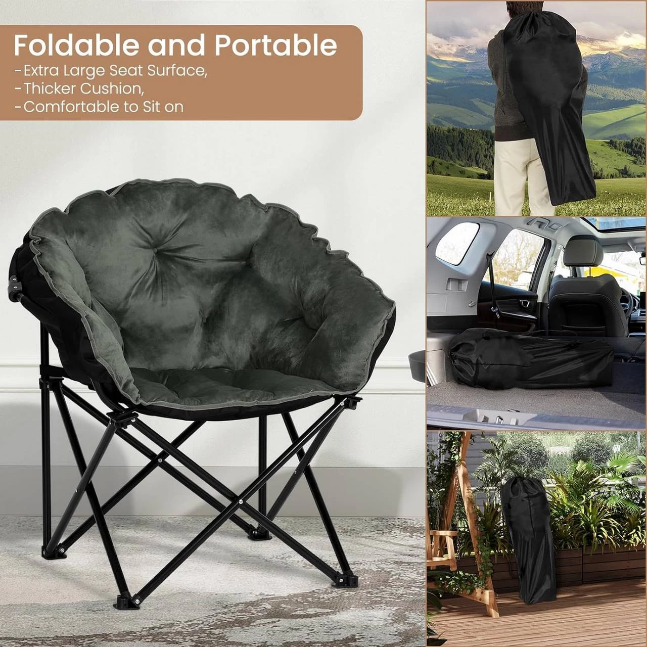 WOLTU Campingstuhl, Gepolstert, Samt Oxford-Gewebe, 150 Kg, Schwarz+Dunkelgrau 4 WOLTU Campingstuhl, Gepolstert, Samt Oxford-Gewebe, 150 Kg, Schwarz+Dunkelgrau – Bild 4