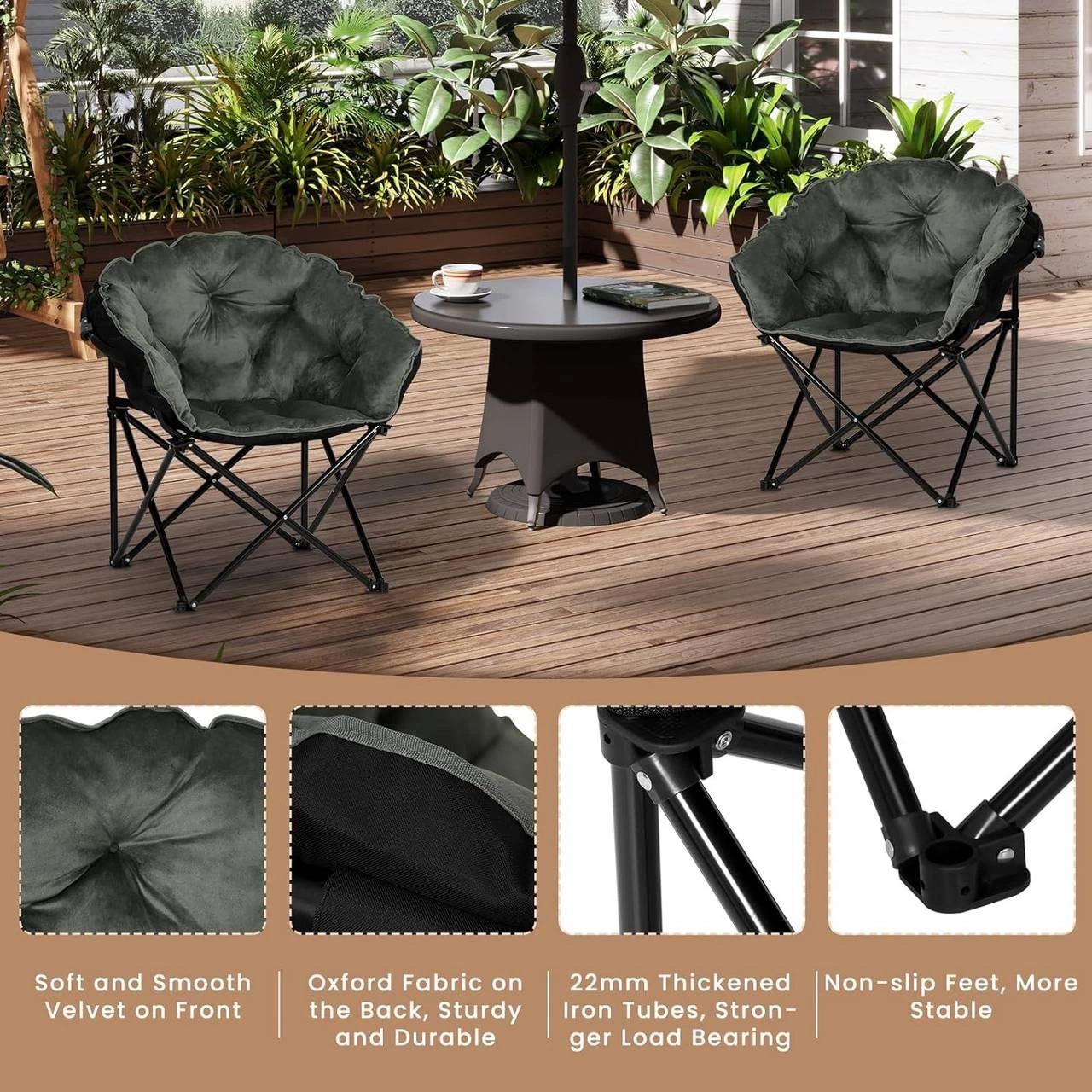 WOLTU Campingstuhl, Gepolstert, Samt Oxford-Gewebe, 150 Kg, Schwarz+Dunkelgrau 5 WOLTU Campingstuhl, Gepolstert, Samt Oxford-Gewebe, 150 Kg, Schwarz+Dunkelgrau – Bild 5
