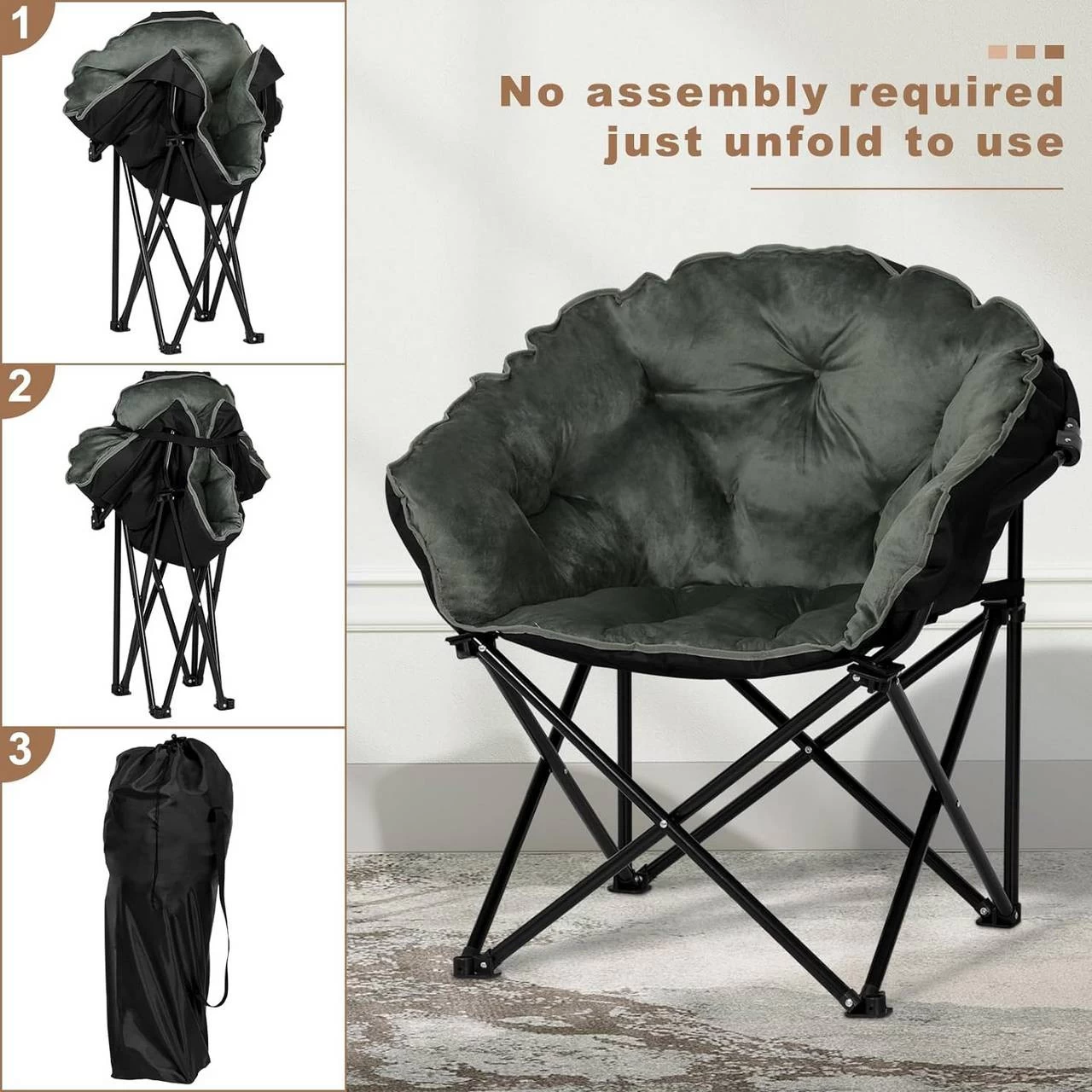 WOLTU Campingstuhl, Gepolstert, Samt Oxford-Gewebe, 150 Kg, Schwarz+Dunkelgrau 6 WOLTU Campingstuhl, Gepolstert, Samt Oxford-Gewebe, 150 Kg, Schwarz+Dunkelgrau – Bild 6