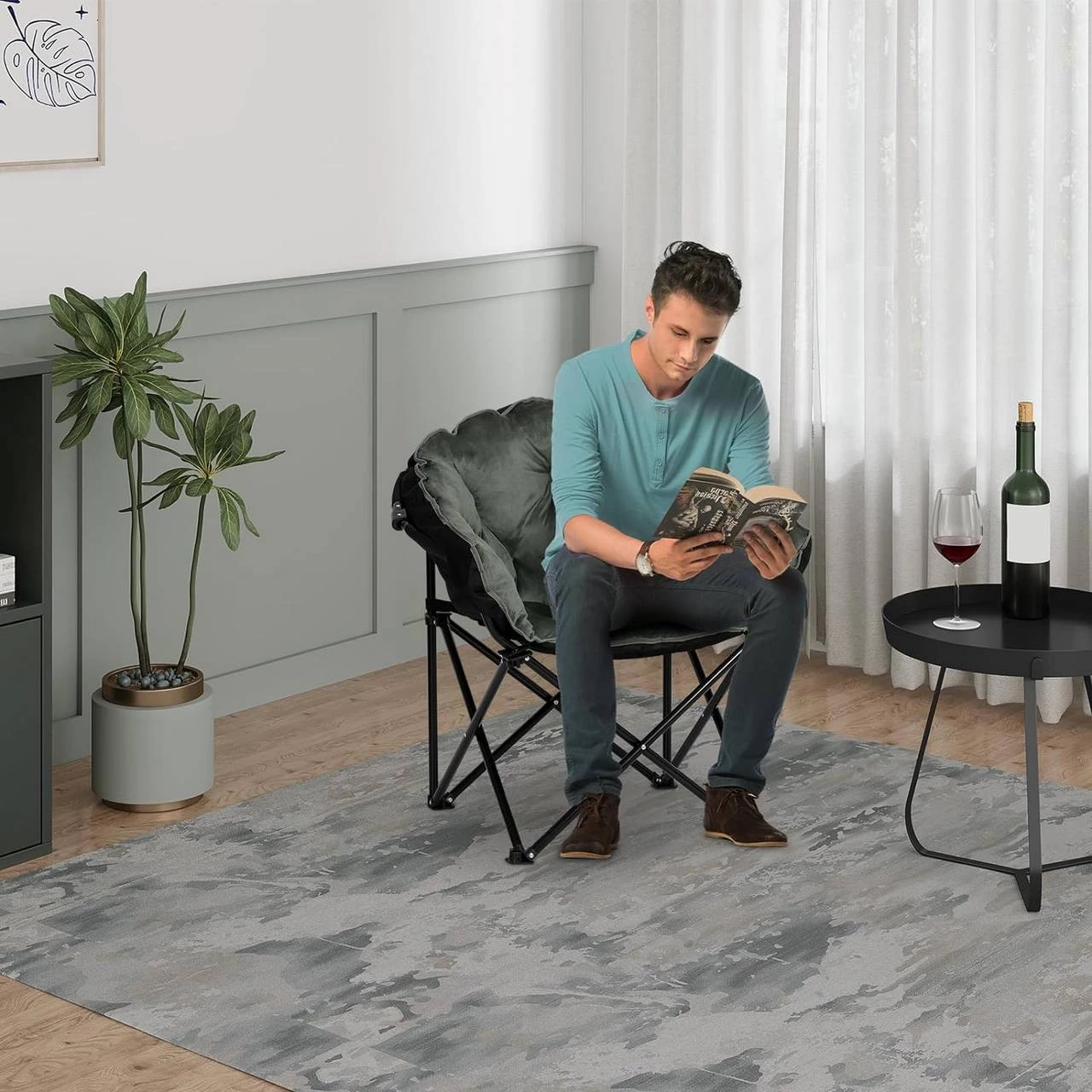 WOLTU Campingstuhl, Gepolstert, Samt Oxford-Gewebe, 150 Kg, Schwarz+Dunkelgrau 8 WOLTU Campingstuhl, Gepolstert, Samt Oxford-Gewebe, 150 Kg, Schwarz+Dunkelgrau – Bild 8