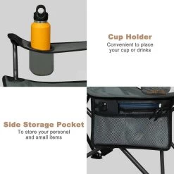 WOLTU Campingstuhl Klappbar, Angelstuhl Ultraleicht Mit Getränkehalter Seitentasche -Möbel Store Campingstuhl klappbar Angelstuhl Ultraleicht mit Getraenkehalter Seitentasche W0ETT0167 Grau9 1280x1280