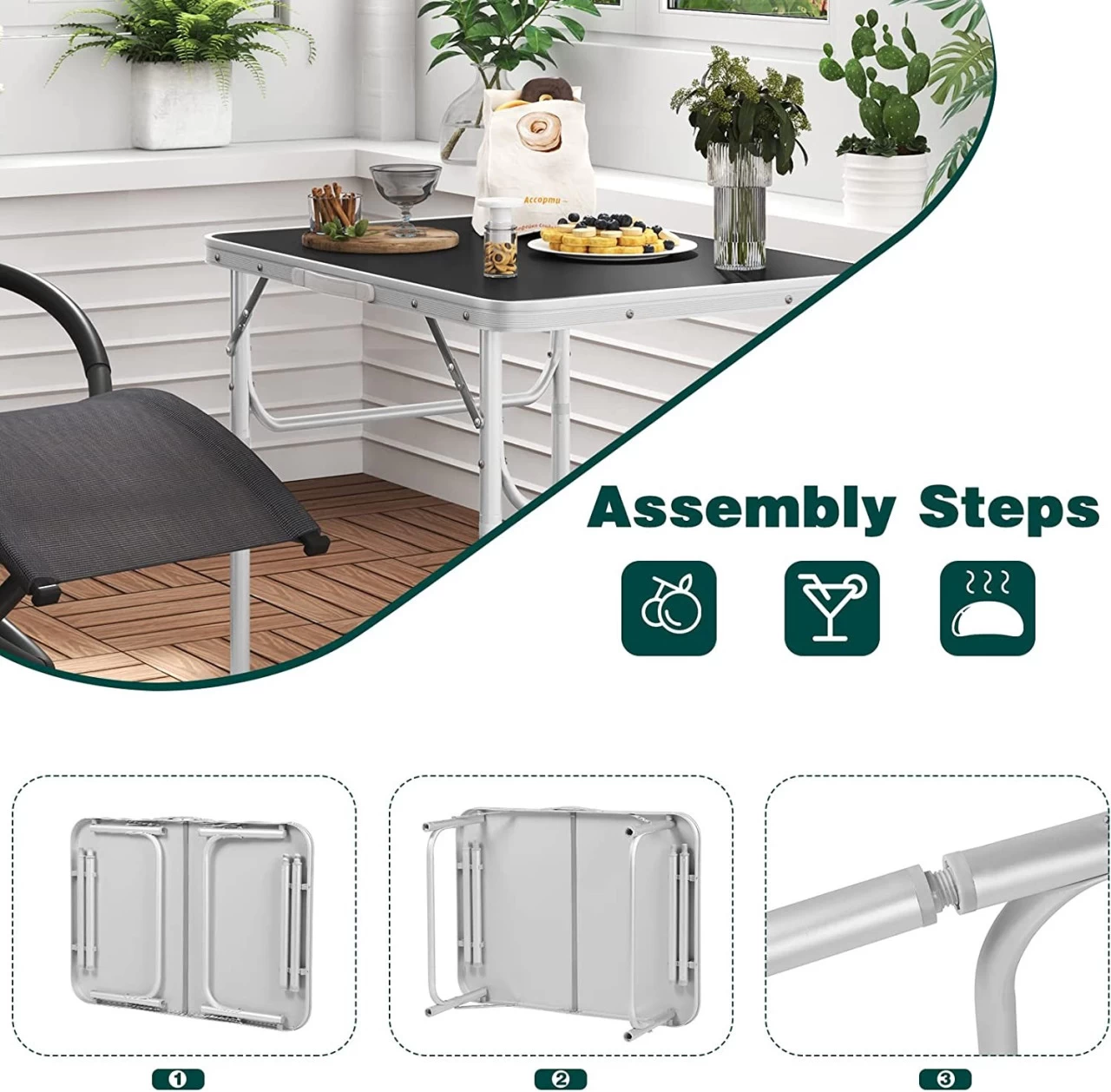 6er Set Alu Campingtisch, Klapptisch, 75,5x55x25,5/59cm, Tischplatte Aus MDF 7 6er Set Alu Campingtisch, Klapptisch, 75,5x55x25,5/59cm, Tischplatte Aus MDF – Bild 7