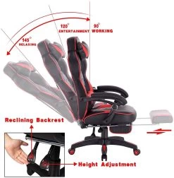 Gaming Stuhl Mit Kopfstütze, Lendenkissen & Fußstütze Kunstleder -Möbel Store Chefsessel Schreibtischstuhl Lendenkissen h henverstellbar rot6 1280x1280