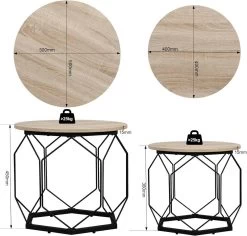 Couchtisch 2er Set, Mit Runder Tischplatte, Aus Holzwerkstoff Metall, Holzoptik -Möbel Store Couchtisch 2er Set mit runder Tischplatte aus Holzwerkstoff Metall Holzoptik BTS05hei Helle Eiche Schwarz3 1280x1280