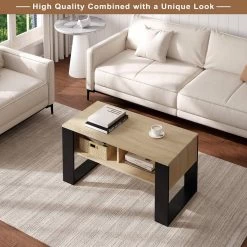 WOLTU Couchtisch, Beistelltisch Modern, Rechteckiger Kaffeetisch, 2 Offene Fächer -Möbel Store Couchtisch Beistelltisch modern rechteckiger Kaffeetisch 2 offene Faecher W0ATT0380 Helleiche7 1280x1280