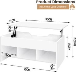 WOLTU Couchtisch Mit Hebeplatte, Beistelltisch, Ausziehbar, Aus Holzwerkstoff, Weiß -Möbel Store Couchtisch mit Hebeplatte Beistelltisch ausziehbar aus Holzwerkstoff W0ATT0382 Weiss3 1280x1280