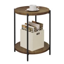 Couchtisch Rund, Mit 2 Ablagen, Mit Abnehmbarer Tischplatte, Aus MDF Metall