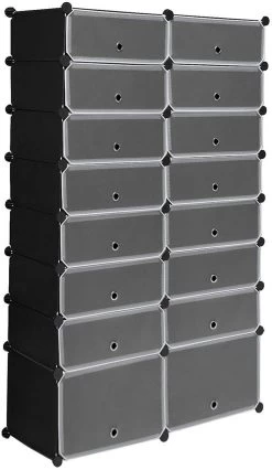 DIY Schuhschrank Mit Tür Schuhablage 16 Fächer Aus Kunststoff Schwarz