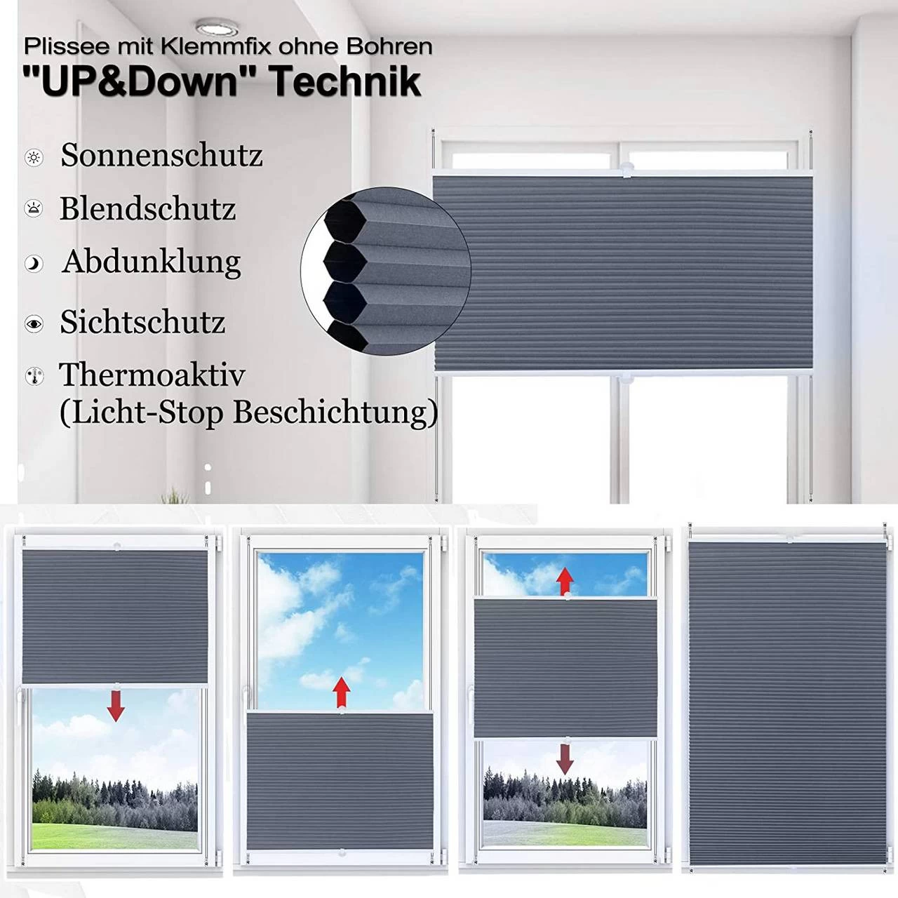 Doppelplissee Wabenplissees Ohne Bohren Mit Klemmträger Blau-weiß 7 Doppelplissee Wabenplissees Ohne Bohren Mit Klemmträger Blau-weiß – Bild 7