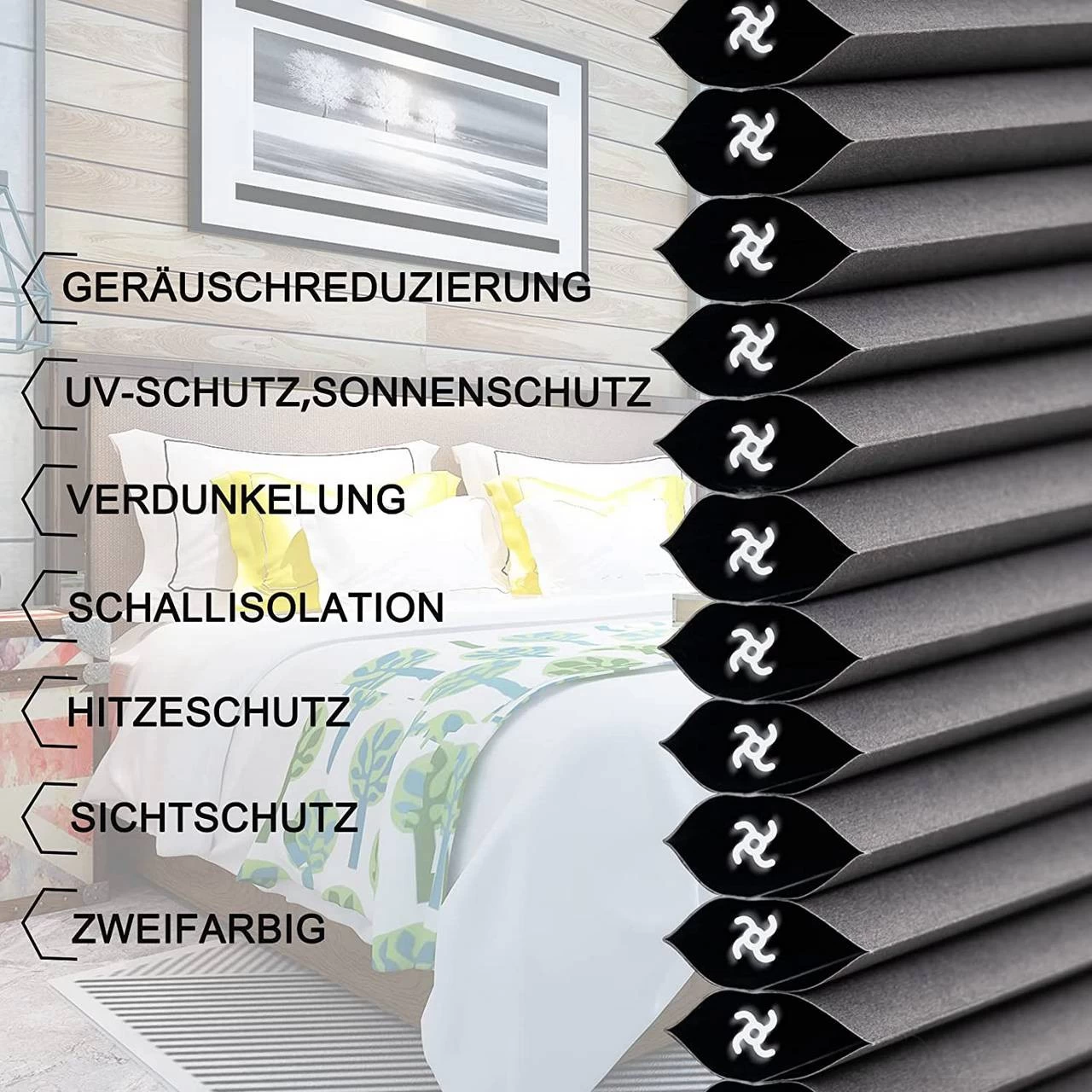 Doppelplissee Wabenplissees Ohne Bohren Mit Klemmträger Dunkelgrau-weiß 4 Doppelplissee Wabenplissees Ohne Bohren Mit Klemmträger Dunkelgrau-weiß – Bild 4