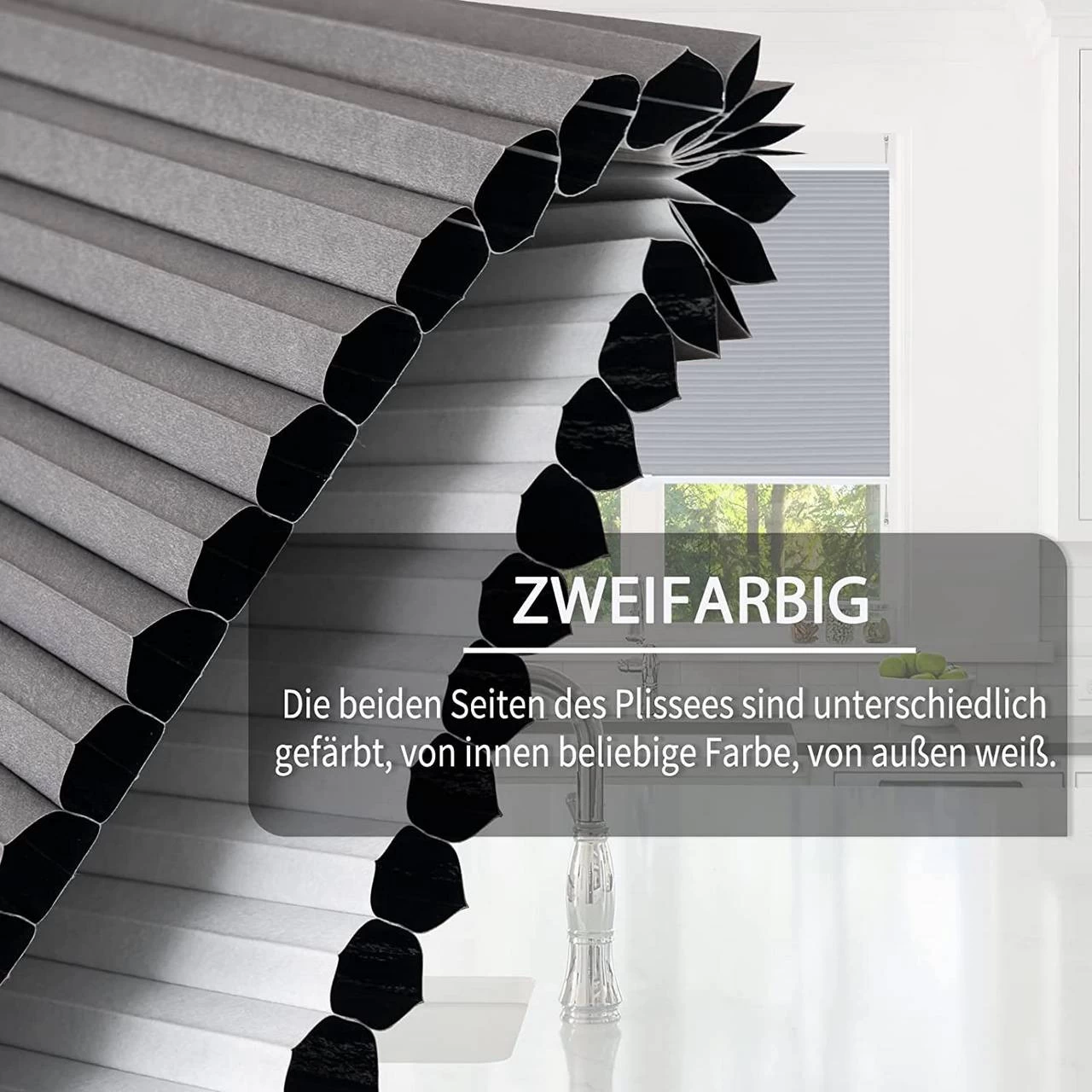 Doppelplissee Wabenplissees Ohne Bohren Mit Klemmträger Dunkelgrau-weiß 5 Doppelplissee Wabenplissees Ohne Bohren Mit Klemmträger Dunkelgrau-weiß – Bild 5