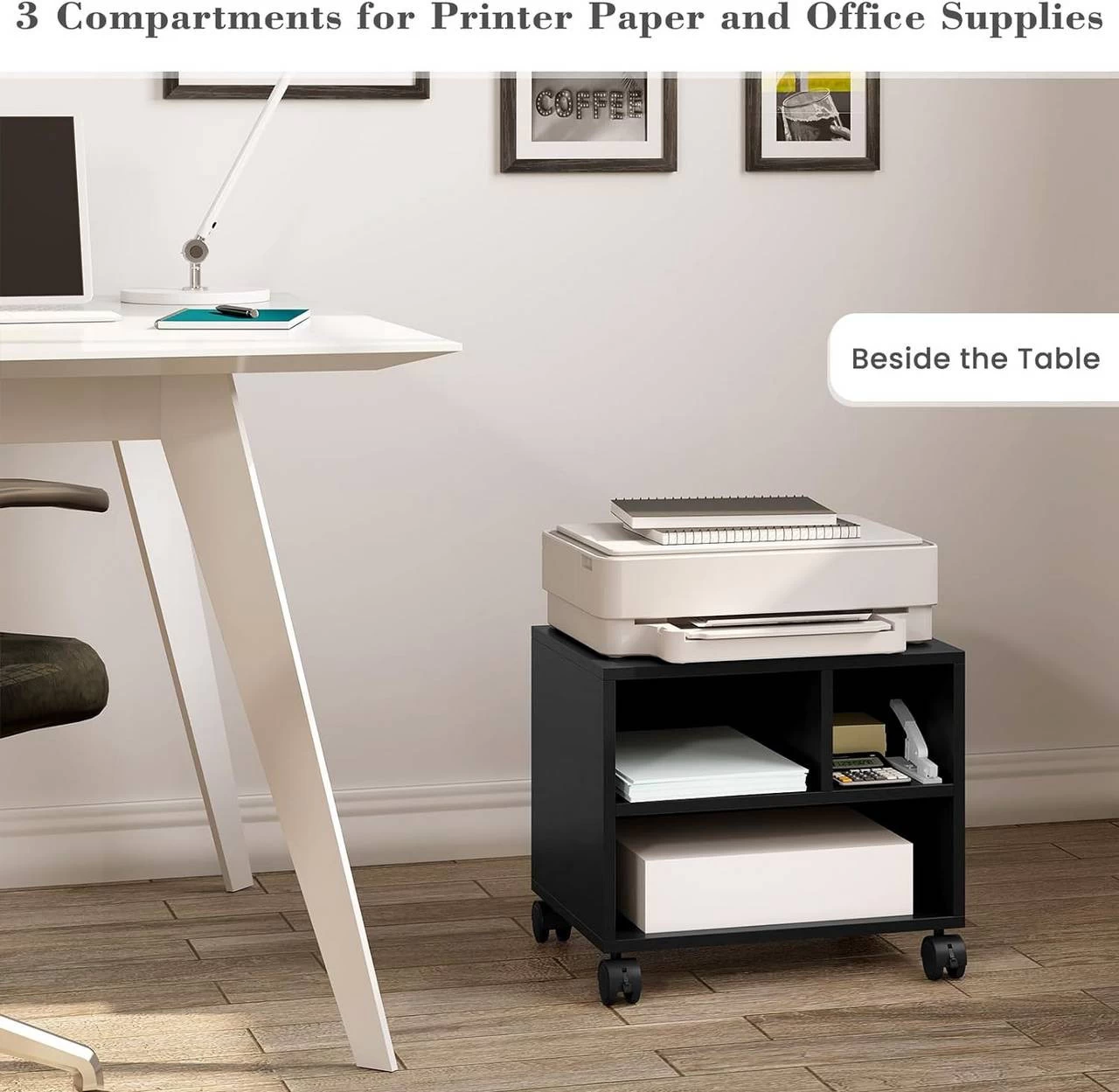 Druckertisch Mit Rädern, Bürocontainer Rollbar, Aktenwagen, 40x35x30 Cm 2 Druckertisch Mit Rädern, Bürocontainer Rollbar, Aktenwagen, 40x35x30 Cm – Bild 2