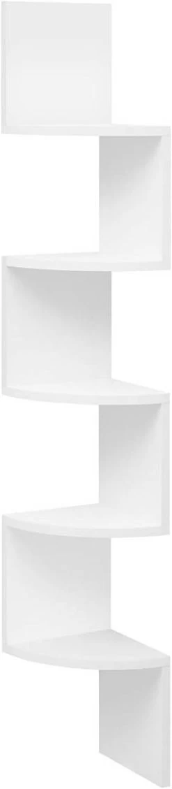 WOLTU Eckregal Mit 5 Ablagen, Zickzack-Wandregal Ecke, Hängeregal, Aus E1 MDF, Weiß