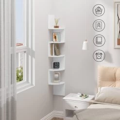 WOLTU Eckregal Mit 5 Ablagen, Zickzack-Wandregal Ecke, Hängeregal, Aus E1 MDF, Weiß -Möbel Store Eckregal 5 Ablagen Zickzack Wandregal Ecke Haengeregal aus E1 MDF W0ITT4019 Weiss4 1280x1280