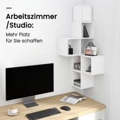 Eckregal, Wandregal, Mit 6 Ablagefächern, Hängeregal, Aus Holzwerkstoff, Weiß -Möbel Store Eckregal Wandregal 6 Ablagefaechern Holzwerkstoff W0ITT4008 Weiss3 1280x1280