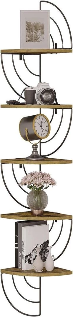 Eckregal Für Wand, Schweberegal Mit Zickzack-Design, 5 Ablagen, 20x125x20 Cm