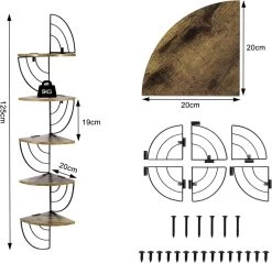 Eckregal Für Wand, Schweberegal Mit Zickzack-Design, 5 Ablagen, 20x125x20 Cm -Möbel Store Eckregal f r Wand Schweberegal mit Zickzack Design 5 Ablagen 20x125x20 cm W0ITT0100 Schwarz Vintage Braun3 1280x1280