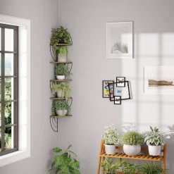 Eckregal Für Wand, Schweberegal Mit Zickzack-Design, 5 Ablagen, 20x125x20 Cm -Möbel Store Eckregal f r Wand Schweberegal mit Zickzack Design 5 Ablagen 20x125x20 cm W0ITT0100 Schwarz Vintage Braun4 1280x1280