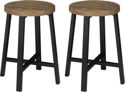 Esszimmerstühle 2er Set, Hocker Mit Metallbeinen, Vintage-Holzmaserung Schwarz