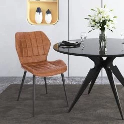 Esszimmerstühle 6er Set, Polsterstuhl, Küchenstuhl, Sitzfläche Aus Kunstleder, Metallbeine -Möbel Store Esszimmerst hle 2er Set Polsterstuhl K chenstuhl Sitzfl che aus Kunstleder Metallbeine BH357br 2 Braun4 1280x1280 1