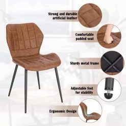 Esszimmerstühle 2er Set, Polsterstuhl, Küchenstuhl, Sitzfläche Aus Kunstleder, Metallbeine -Möbel Store Esszimmerst hle 2er Set Polsterstuhl K chenstuhl Sitzfl che aus Kunstleder Metallbeine BH357br 2 Braun5 1280x1280