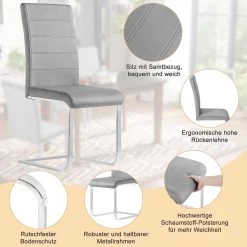 Esszimmerstühle 4er Set, Freischwinger Stuhl Mit Hoher Rückenlehne, Samt -Möbel Store Esszimmerst hle 2er Set Schwingstuhl mit hoher R ckenlehne W0ATT0043 2 dunkelgrau5 1280x1280 2