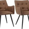 Esszimmerstühle 2er-Set, Mit Armlehnen Rückenlehne, Kunstlederbezug, Metallbeine