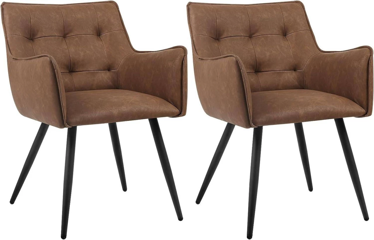 Esszimmerstühle 2er-Set, Mit Armlehnen Rückenlehne, Kunstlederbezug, Metallbeine 1 Esszimmerstühle 2er-Set, Mit Armlehnen Rückenlehne, Kunstlederbezug, Metallbeine