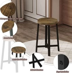 Esszimmerstühle 4er Set, Hocker Mit Metallbeinen, Vintage-Holzmaserung Schwarz -Möbel Store Esszimmerst hle 4er Set Hocker mit Metallbeinen Vintage Holzmaserung BH370hov 4 Schwarz5 1280x1280