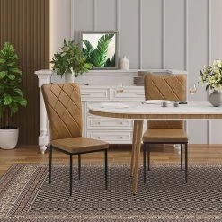 Esszimmerstühle 4er Set, Küchenstuhl Kunstleder, Mit Hoher Rückenlehne, Metallbeinen -Möbel Store Esszimmerst hle 4er Set K chenstuhl Kunstleder mit hoher R ckenlehne Metallbeinen W0ATT0049 4 braun4 1280x1280