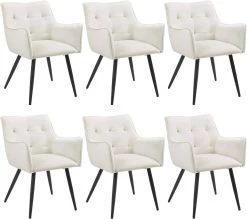 Esszimmerstühle 6er-Set, Stuhl Mit Armlehnen Rückenlehne, Mit Samtbezug, Metallbeine