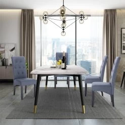 2er Set Küchenstuhl Lehnstuhl Polsterstuhl Mit Hoher Rückenlehne -Möbel Store Esszimmerst hle im 2er Set K chenstuhl Beine aus Massivholz gepolsterte Sitzfl che aus Leinen BH106dgr 2 dunkelgrau1 1280x1280