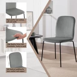 WOLTU Esszimmerstühle 4er Set, Polsterstuhl Stapelstuhl, Samtstuhl Mit Metallbeinen -Möbel Store Esszimmerstuehle 4er Set Polsterstuhl Stapelstuhl Samtstuhl mit Metallbeinen W0ATT0407 4 Dunkelgrau6 1280x1280