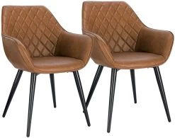 2er-Set Wohnzimmerstuhl Esszimmerstuhl Polsterstuhl Mit Armlehen Kunstleder Metall