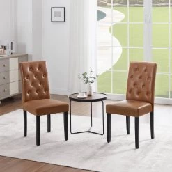 WOLTU Esszimmerstühle, Küchenstuhl Mit Hoher Rückenlehne, Aus Kunstleder-Bezug Holzbeinen -Möbel Store Esszimmerstuehle Kuechenstuhl mit hoher Rueckenlehne Kunstleder Bezug Holzbeinen W0ATT0320 Braun6 1280x1280