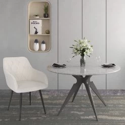 Esszimmerstuhl Küchenstuhl Mit Armlehnen Rückenlehne, Samtbezug Metallbeinen -Möbel Store Esszimmerstuh Kuechenstuhl mit Armlehnen Rueckenlehne Samtbezug Metallbeinen BH352cm 1 cremeweiss2 1280x1280